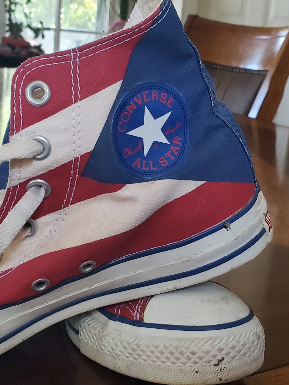 VINTAGE Puerto Rican Flag Converse High Top Sneakers "Frog Garden" fold overs